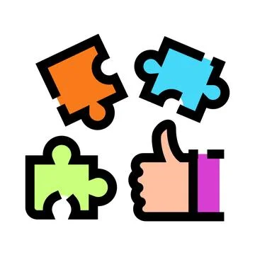 Problem solving solution with puzzle pieces and thumbs up Illustrazione stock