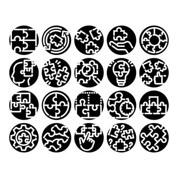 Problem solving solution thinking icons set Stock Illustration