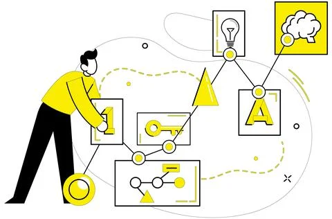 Problem solving. The tapestry success is woven from threads contemplation a.. Illustrazione stock