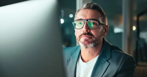 Problem solving, thinking and business man on computer, reading email or Stock Footage 301367786