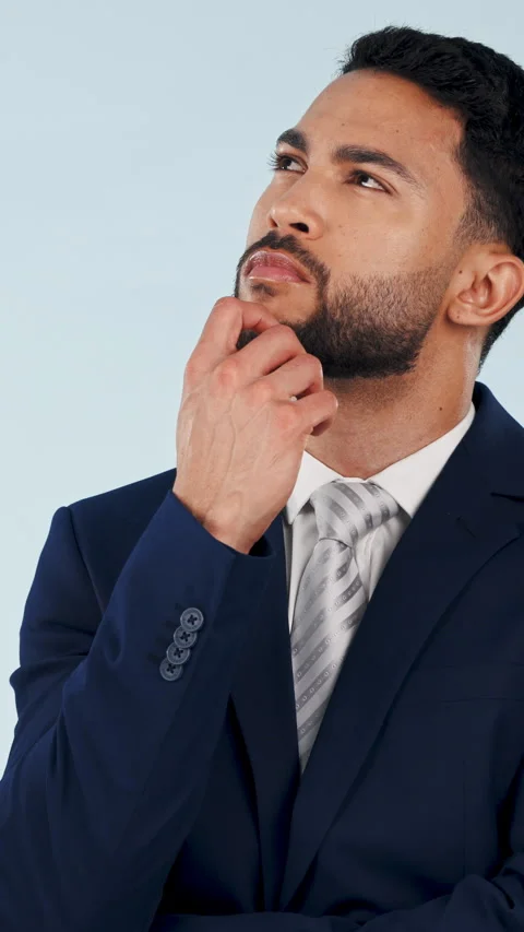Problem solving, thinking or business man in studio with financial decision or Stock Footage 342232074