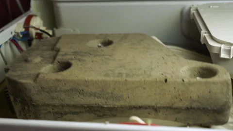 Problem with strong washing laundry machine drum vibration malfunction Video stock 130473808