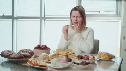 Problem with teeth after eating a lot of sugar Stock Footage 266933525