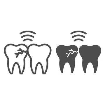 Problem teeth with crack line and solid icon. Caries infection impacted tooth Stock Illustration