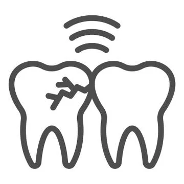 Problem teeth with crack line icon. Caries infection impacted tooth symbol Stock Illustration