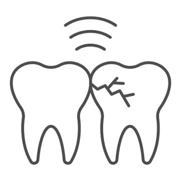 Problem teeth with crack thin line icon. Caries infection impacted tooth symbol Stock Illustration