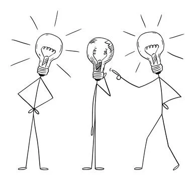Problem of Thinking and Creativity, Vector Cartoon Stick Figure Illustration Stock Illustration