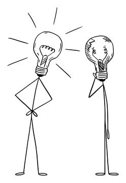 Problem of Thinking and Creativity, Vector Cartoon Stick Figure Illustration 스톡 일러스트