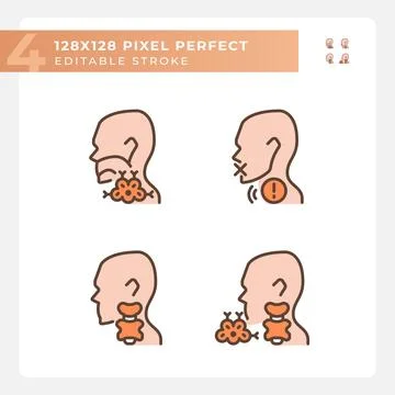 Problem with throat treatment pixel perfect RGB color icons set 스톡 일러스트