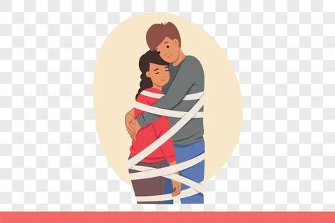 Problem of toxic relationships at man and woman tied with ropes who have become Stock Illustration