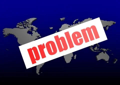Problem word on the blue world map Illustrazione stock