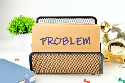 PROBLEM word written on a postal envelope in a stand on a white background Stock Photos