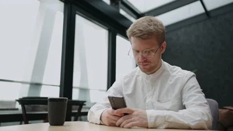 Problematic internet use of modern people, adult man is reading news in social Stock Footage 172506959