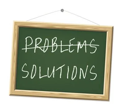 Problems and solutions A chalk board with the words problems and solutions... Foto stock