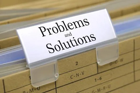 Problems and solutions problems and solutions printed on file folder Copyr... Stockfoto's