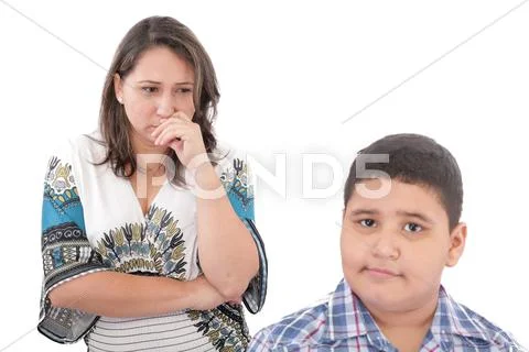 Problems between mother and her son. family problems. focus on the woman Stock Photos