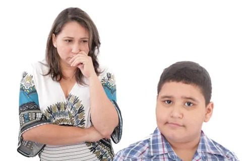 Problems between mother and her son. family problems. focus on the woman Stock Photos