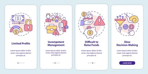 Problems of co-ops onboarding mobile app screen Illustrazione stock