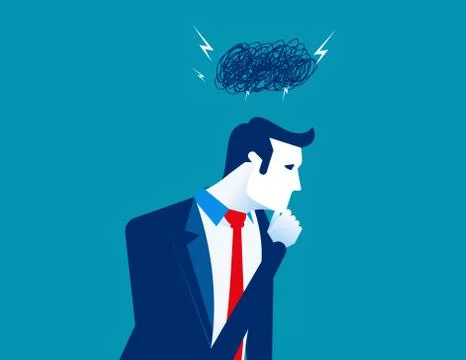 Problems. Dark cloud on businessman head. Cloud lightning storm. Concept busi Stock Illustration