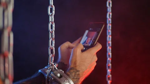 Problems depending on the social networks of the phone and gadgets. bondage Stock Footage 114228656