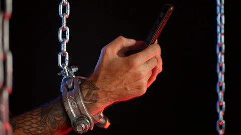 Problems depending on the social networks of the phone and gadgets. bondage Stock Footage 114229096