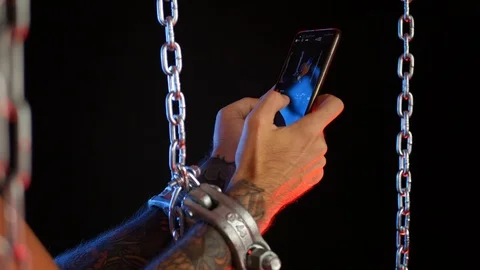 Problems depending on the social networks of the phone and gadgets. bondage Stock Footage 114229115