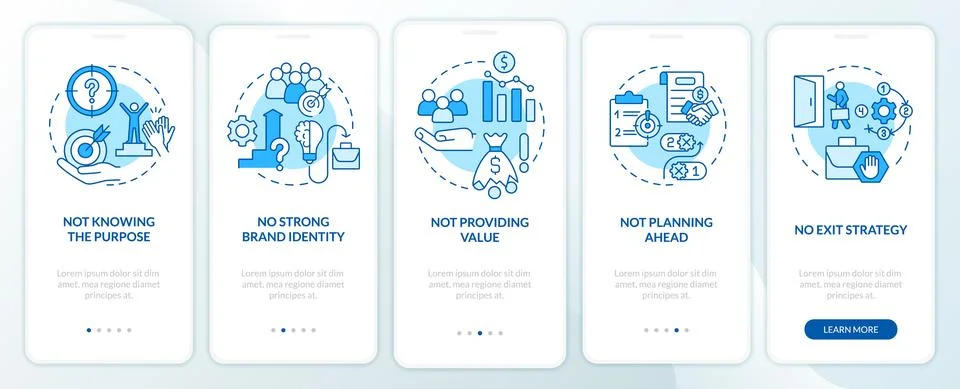 Problems faced by small business blue onboarding mobile app screen Illustrazione stock