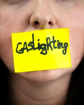 Problems of gaslighting. Concept of the problem of silencing domestic violence. 스톡 사진