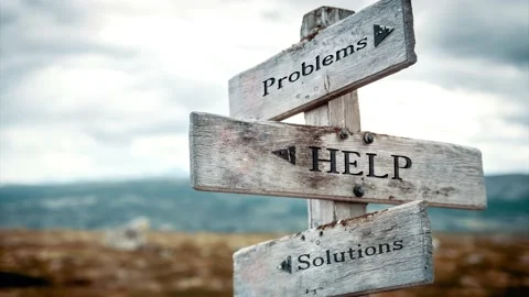 Problems, help, solutions signpost in nature. Rustic, wooden, wilderness, pat Video stock 170629692