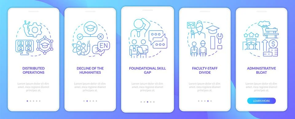 Problems in higher education blue gradient onboarding mobile app screen イラスト素材