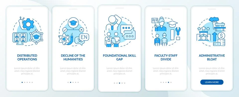 Problems in higher education blue onboarding mobile app screen イラスト素材