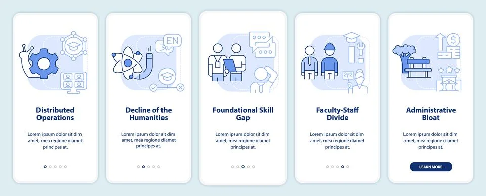 Problems in higher education light blue onboarding mobile app screen イラスト素材