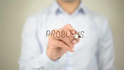 Problems  , man writing on transparent screen 스톡 사진