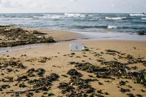 The problems of microplastics on the Black Sea coast. environmental disaster Stock Photos