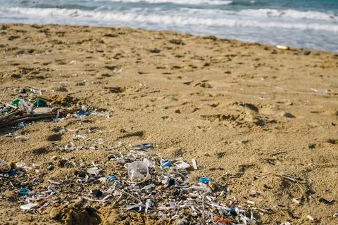 The problems of microplastics on the Black Sea coast. environmental disaster Stock Photos