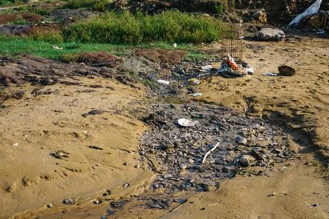 The problems of microplastics on the Black Sea coast. environmental disaster Stock Photos