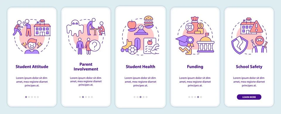 Problems in public schools onboarding mobile app screen Illustrazione stock