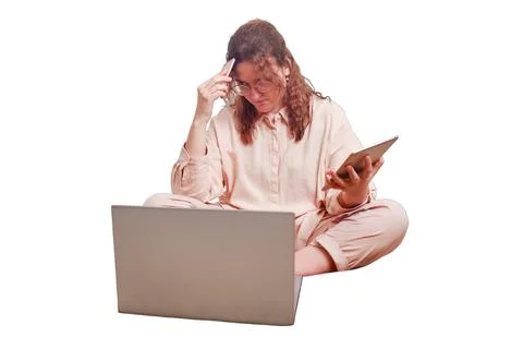 Problems with remote work online from home, concept, isolated on a white ba.. Stock Photos