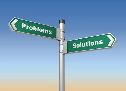 Problems solutions road sign Illustrazione stock