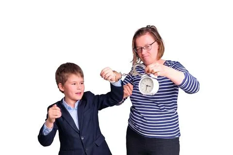 Problems with time in the boy junior schoolboy at school education, isolate.. 스톡 사진