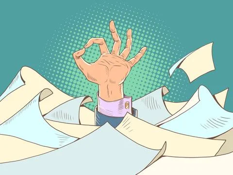 Problems at work can be solved. Deadlines add more worries. Okay sign among the イラスト素材