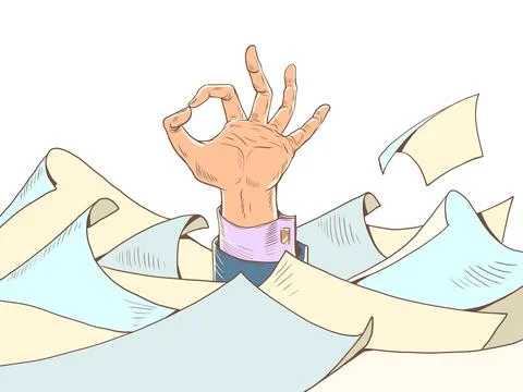 Problems at work can be solved. Deadlines add more worries. Okay sign among the 스톡 일러스트