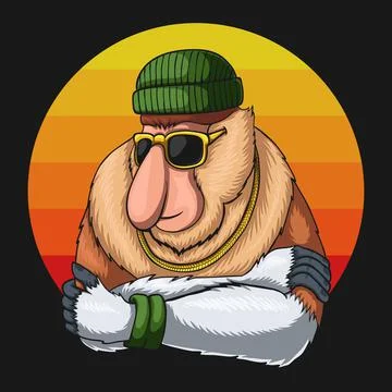 Proboscis monkey  cool retro sunset vector illustration Stock Illustration