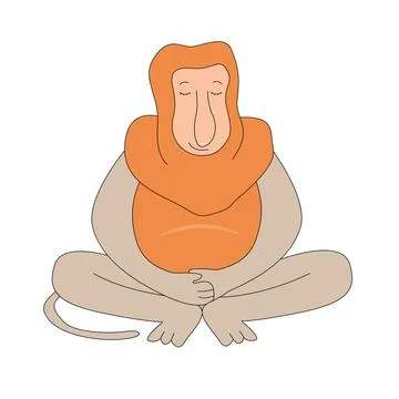 The  proboscis monkey is sitting with  closed eyes. Stock Illustration