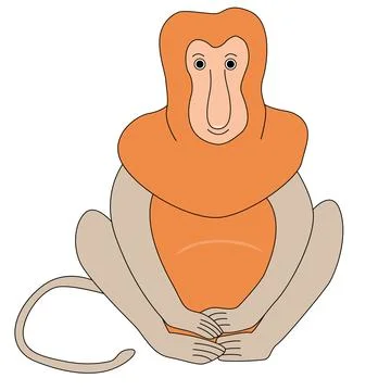 The  proboscis monkey is sitting with open eyes. Stock Illustration