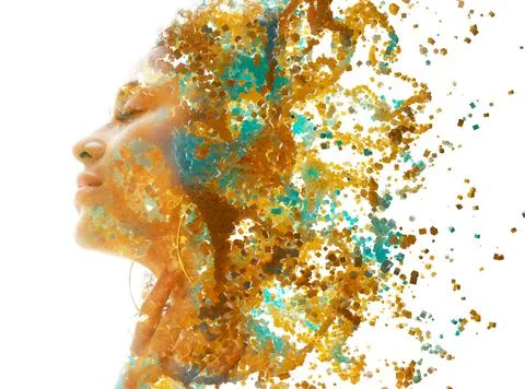 Procedurally generated graphics combined with a portrait of an attractive woman Stock Photos