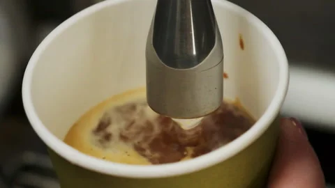 Procedure of adding hot water to concentrated espresso Video stock 260715768