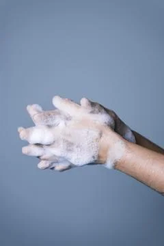 Procedure for correct hand washing, step three Foto stock