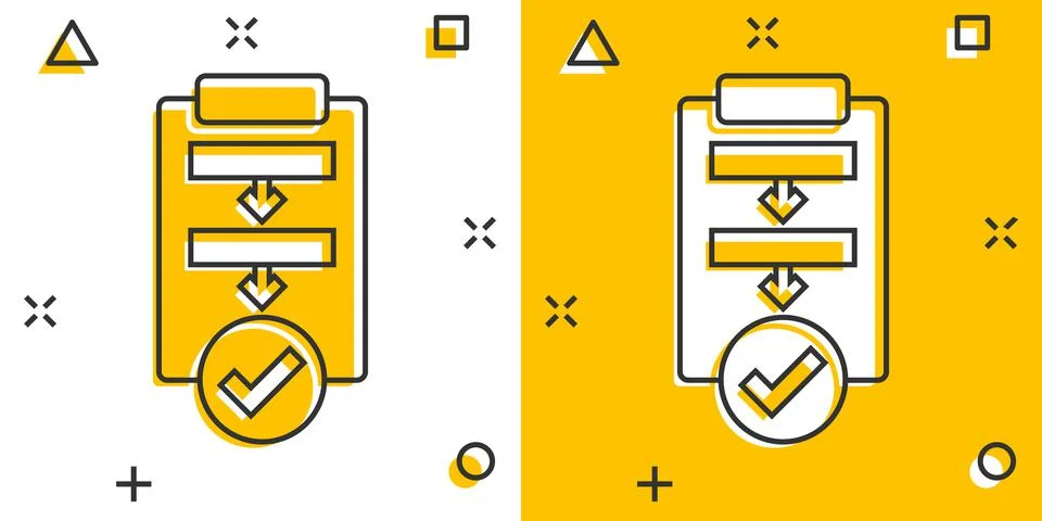 Procedure list icon in comic style. Document project cartoon vector illustrat Stock Illustration
