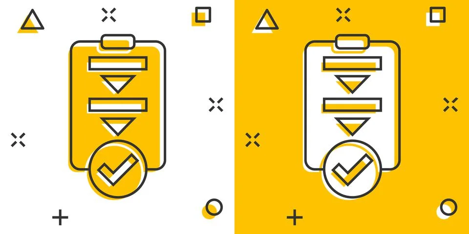Procedure list icon in comic style. Document project cartoon vector illustrat Stock Illustration